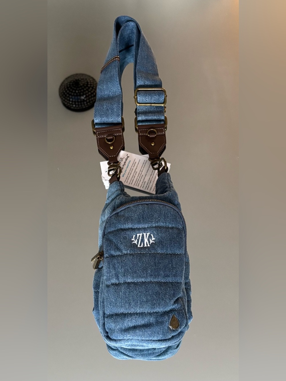 Embroidered Denim Crossbody Sling Bag - Blue